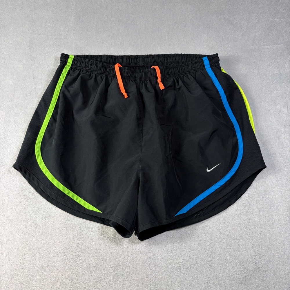 Nike Dri-FIT Running Shorts Black Multi-Color Trim Neon Blue Green Red Mens M